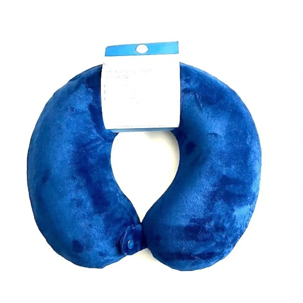 Protege‎ Memory Foam Navy Neck Pillow, Removable & Washable Cover, Snap Closure